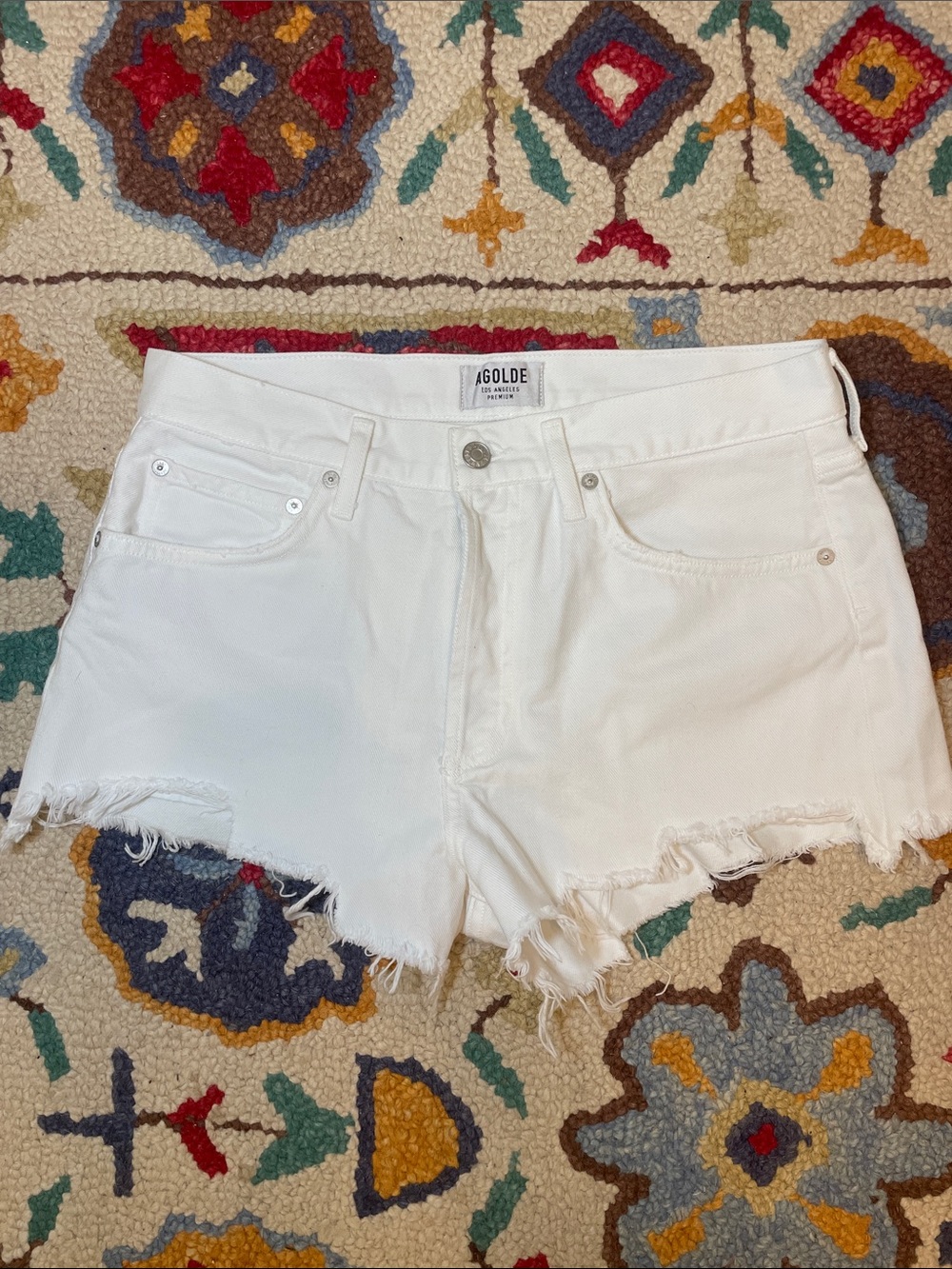 Agolde White Distressed High-Rise Denim Shorts